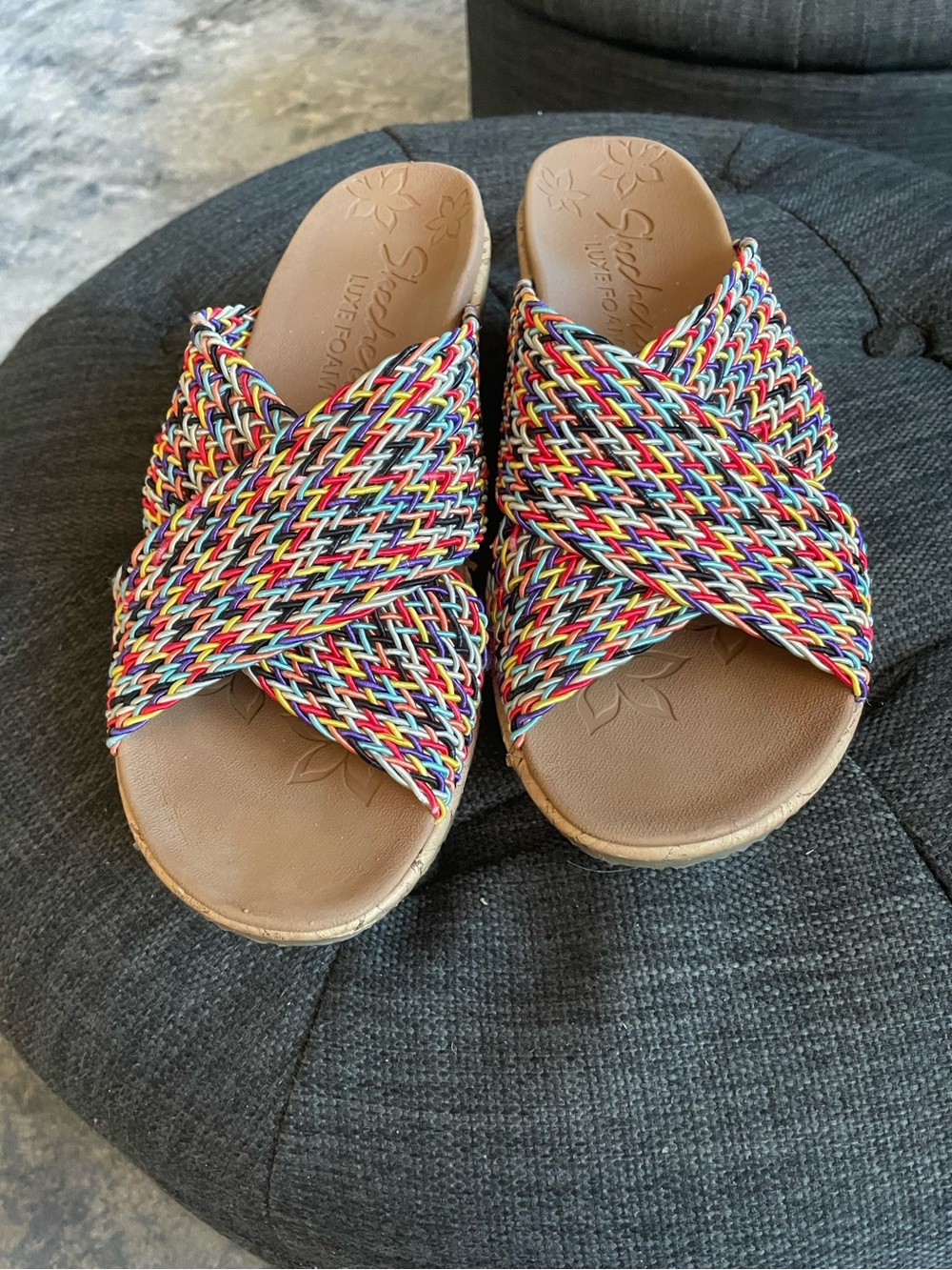 Skechers Multicolor Braided Wedge Slide Sandals